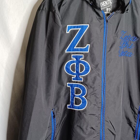 Zeta Phi Beta Jacket Mens 4XL Black Blue Embroidered Windbreaker Hooded Greek - Picture 5 of 16